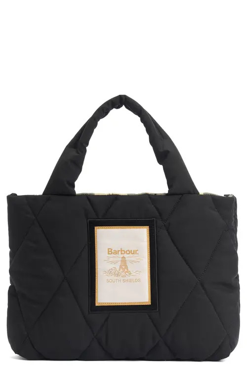 Barbour Mini Mariah Diamond Quilted Tote Bag in Black/Ancient at Nordstrom | Nordstrom