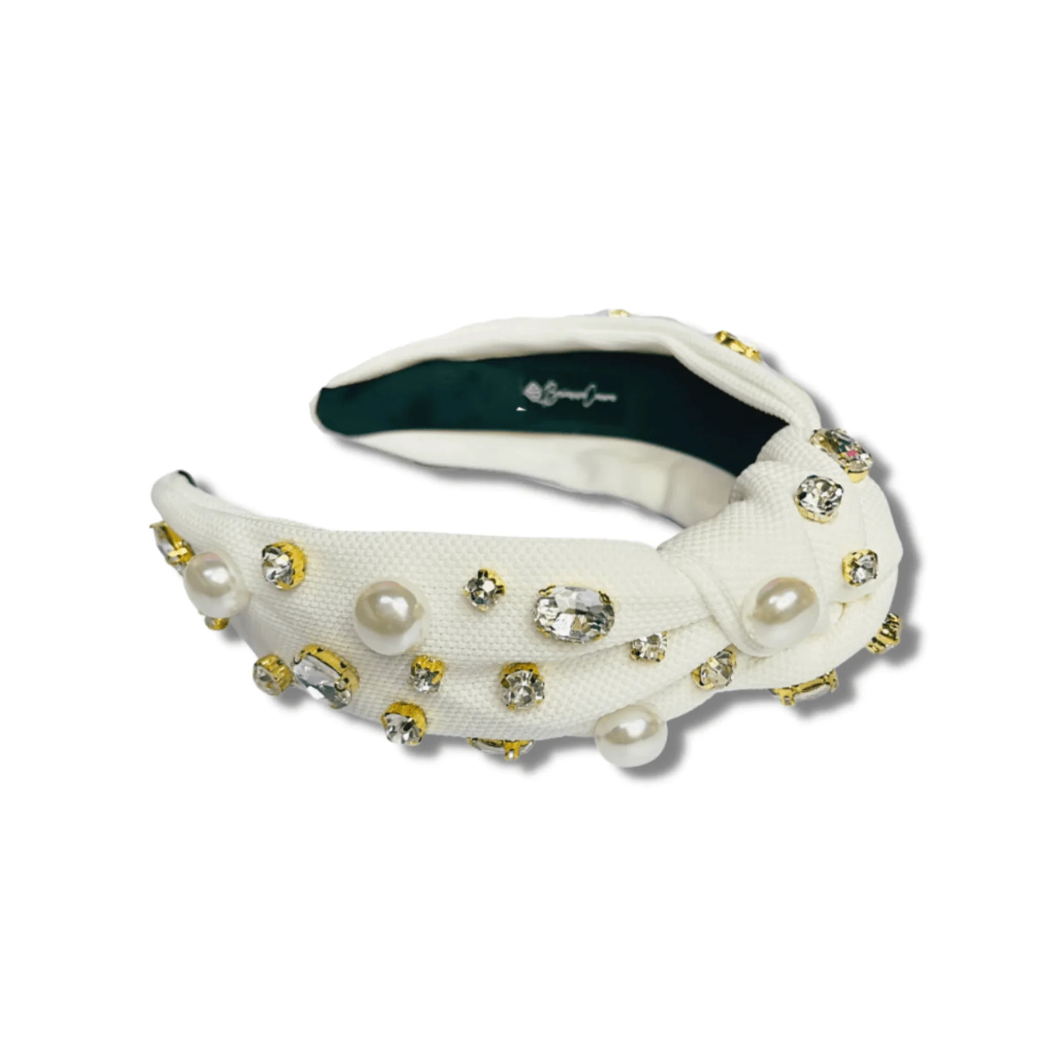 White Twill Headband with Large Pearls and Crystals | FairleyFancy