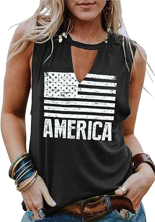 KNEYATTA American Flag Tank Tops 4th of July Women Patriotic Sleeveless Shirt Summer Casual Racer... | Amazon (US)