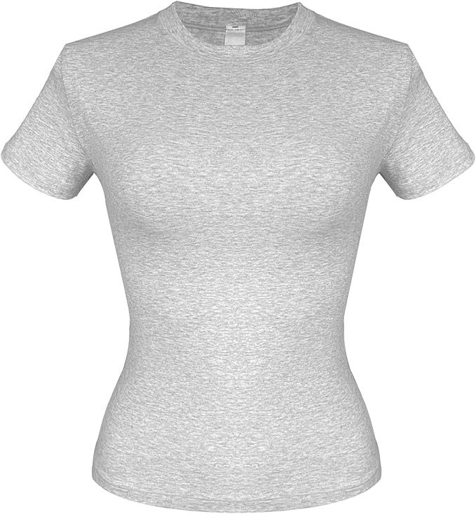 Aoxjox Women's Casual Basic Tee HIGH Elastic Cotton T-Shirt Short Sleeve Tops Everyday Crew Neck ... | Amazon (US)