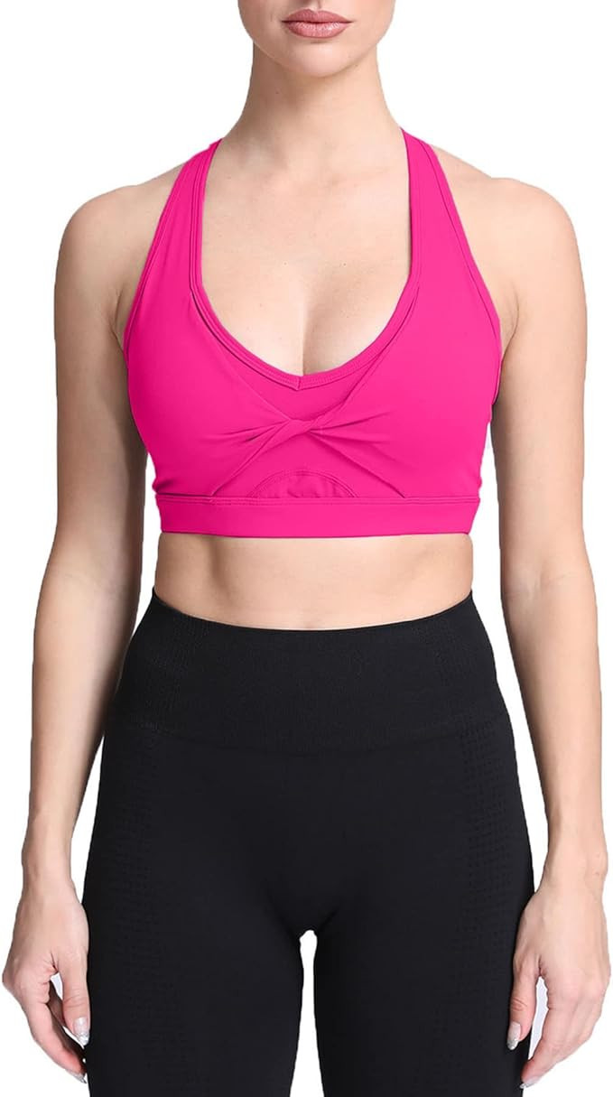 Aoxjox Twist Sports Bras for Women Workout Fitness Training Elegance V Neck Racerback Yoga Crop T... | Amazon (US)