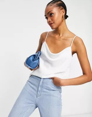 River Island satin cowl neck cami in white | ASOS (Global)