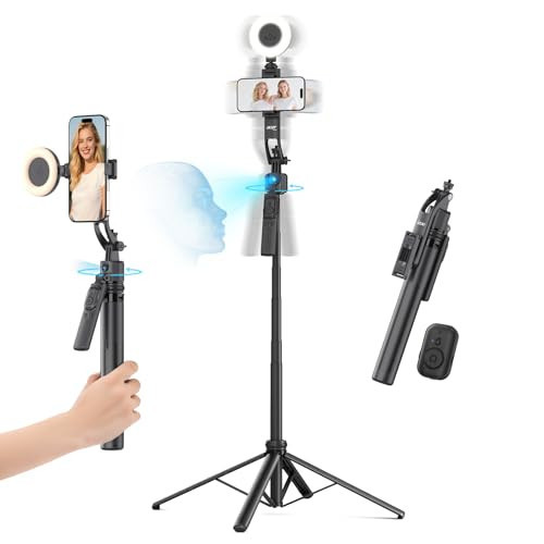 Acer Gadget Auto Face Tracking Tripod for iPhone/Cell Phone/Android/Camera with Light and Remote, 64", No App, 360°Rotating Tripod Selfie Stick for Tiktok YouTube Vlog Live Streaming Video Recording | Amazon (US)