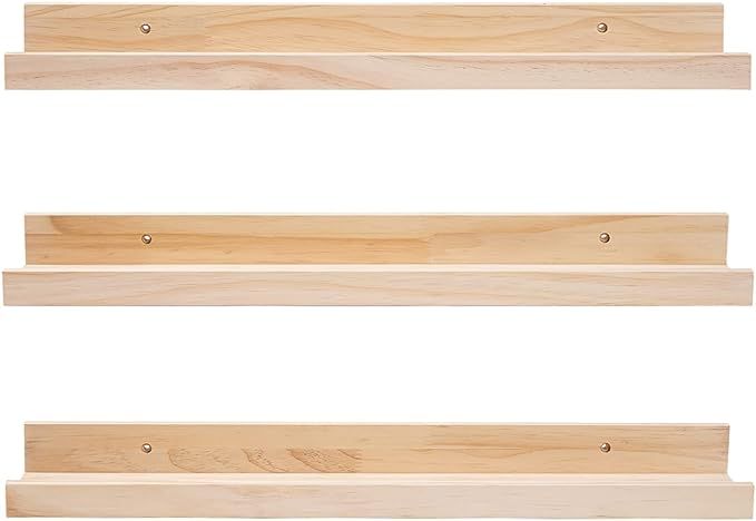 MBYD 24 Inch Floating Shelves Natural Wood Set of 3, Wall Mount Picture Ledge Wooden Wall Shelf f... | Amazon (US)