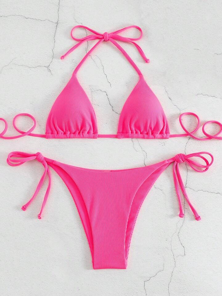 SHEIN Swim Basics Halter Triangle Tie Side Bikini Swimsuit | SHEIN