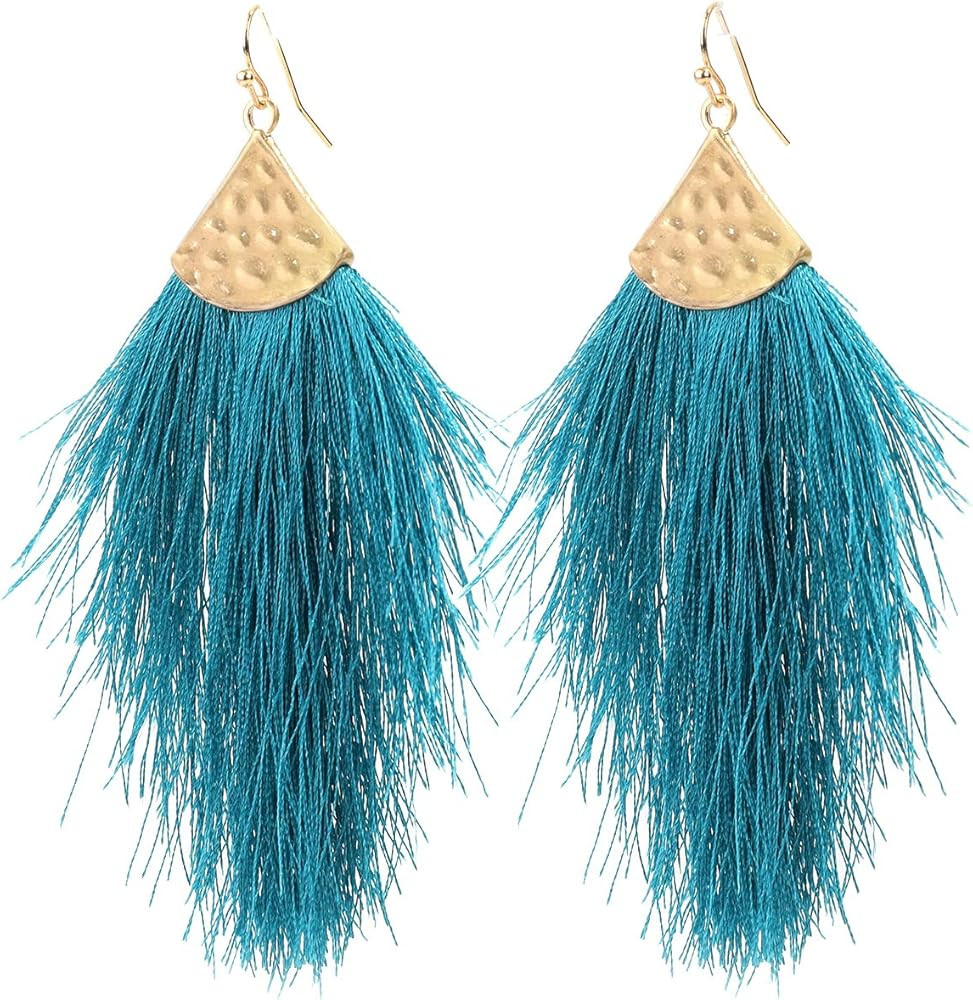 Feather Fringe Earrings for Women - Colorful Earrings - Choice of Color | Amazon (US)