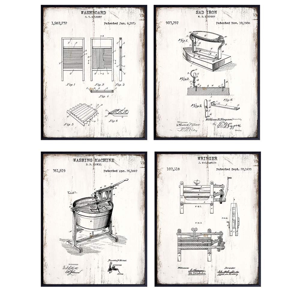 Original Laundry Room Patent Wall Art Print Set- 4-8x10 Sign Photos - Shabby Chic, Rustic, Vintag... | Amazon (US)