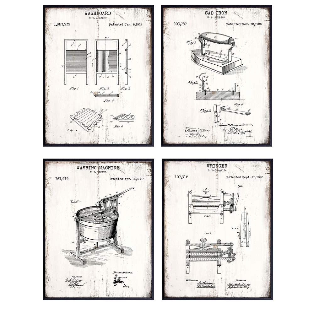 Original Laundry Room Patent Wall Art Print Set- 4-8x10 Sign Photos - Shabby Chic, Rustic, Vintag... | Amazon (US)