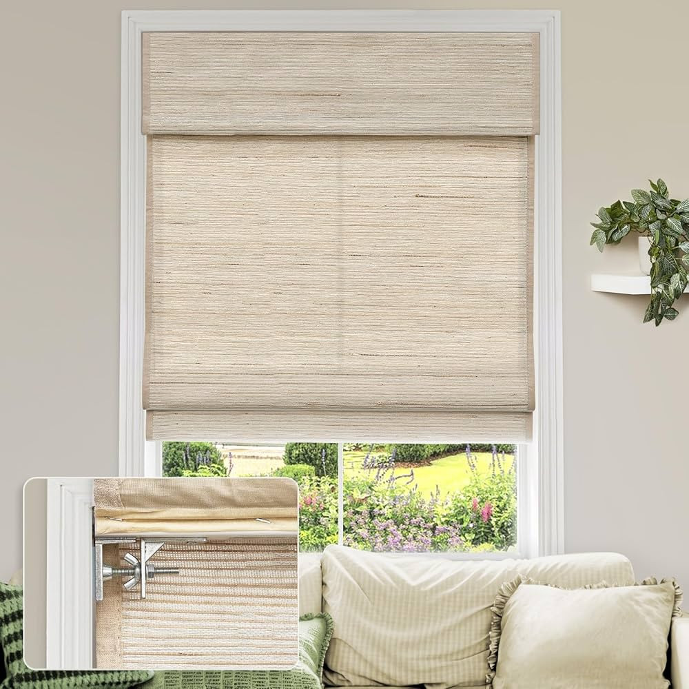 MiLin No Tools No Drill Cordless Roman Shades Privacy Linen Blackout Roman Window Natural Linen F... | Amazon (US)
