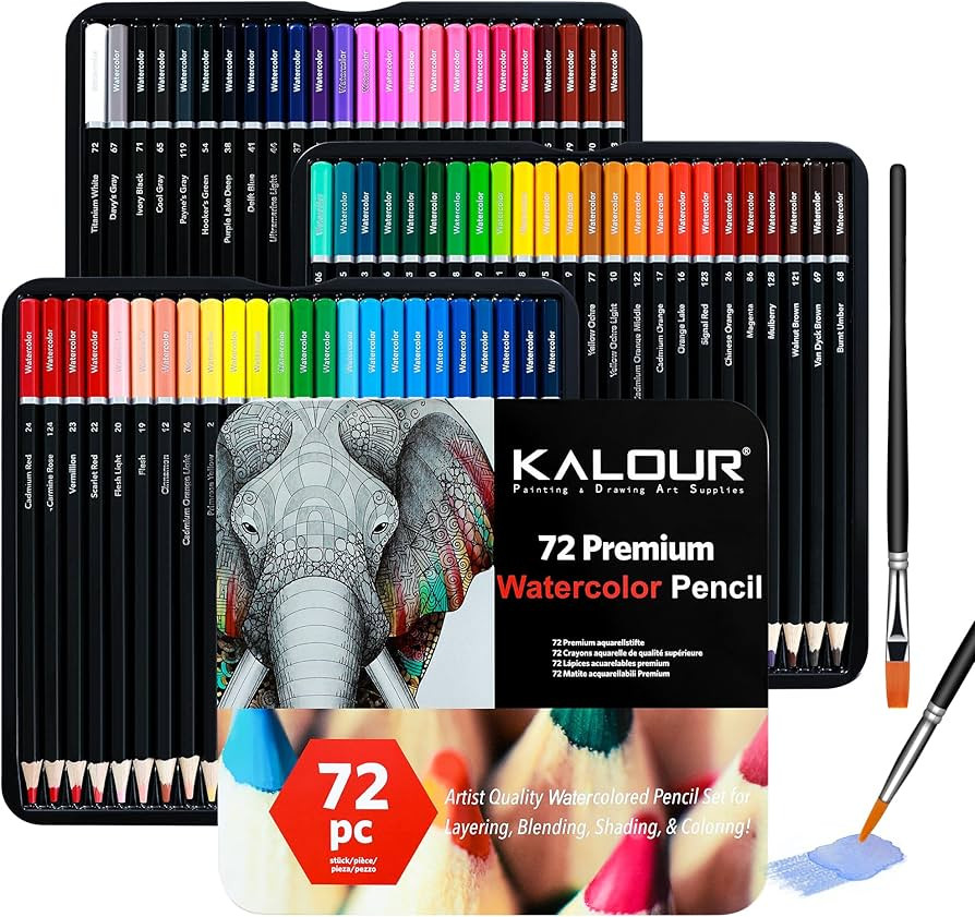 KALOUR Professional Watercolor Pencils with 2 Brush - 72 Colors - Beautiful Blending Effects with... | Amazon (US)