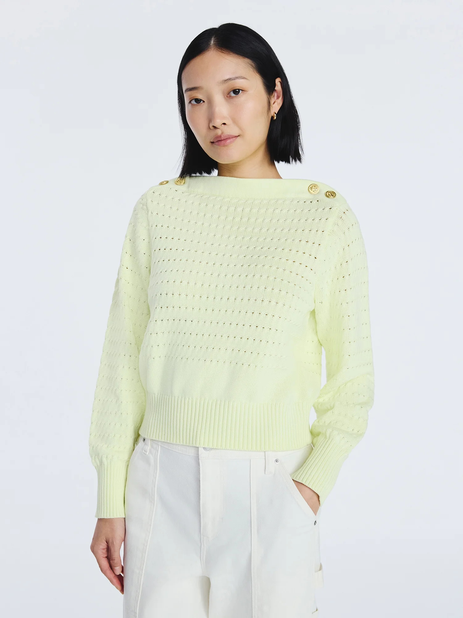 Free Assembly Women's Button Shoulder Sweater with Long Sleeves, Sizes XS-XXL | Walmart (US)