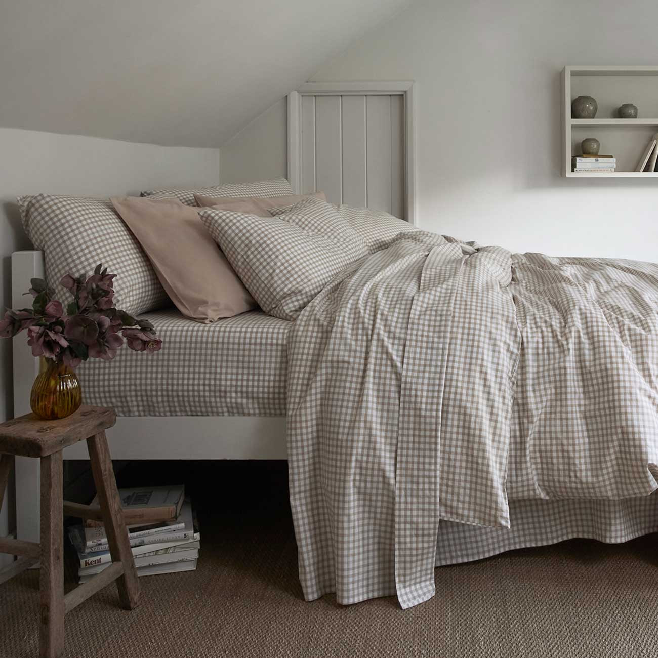 Cafe au Lait Small Gingham Cotton Flat Sheet | Piglet