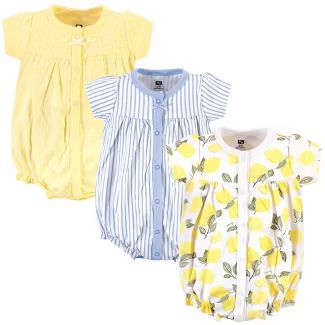 Hudson Baby Infant Girl Cotton Rompers 3pk, Lemon | Target