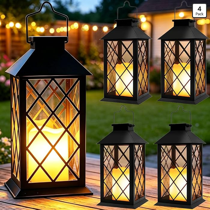 4 Pack Large Tempered Glass Solar Lanterns Outdoor Waterproof | Amazon (US)