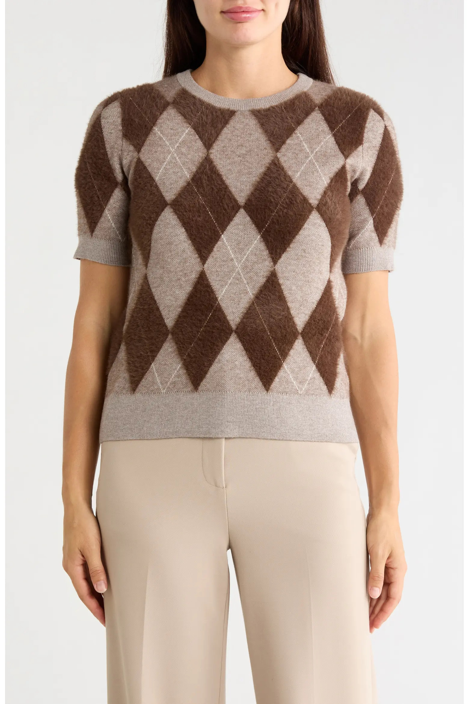T Tahari Floral Jacquard Eyelash Short Sleeve Sweater at Nordstrom Rack, Size Small | Nordstrom Rack
