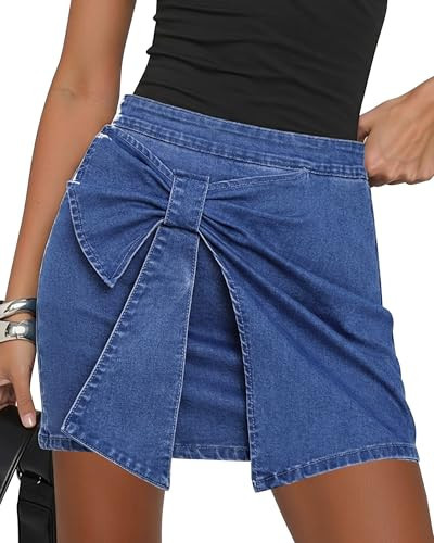 luvamia Jean Mini Skirt Tie Skort Classic Blue Skorts Skirts for Women with Pockets Size Medium Size 8 10 | Amazon (US)