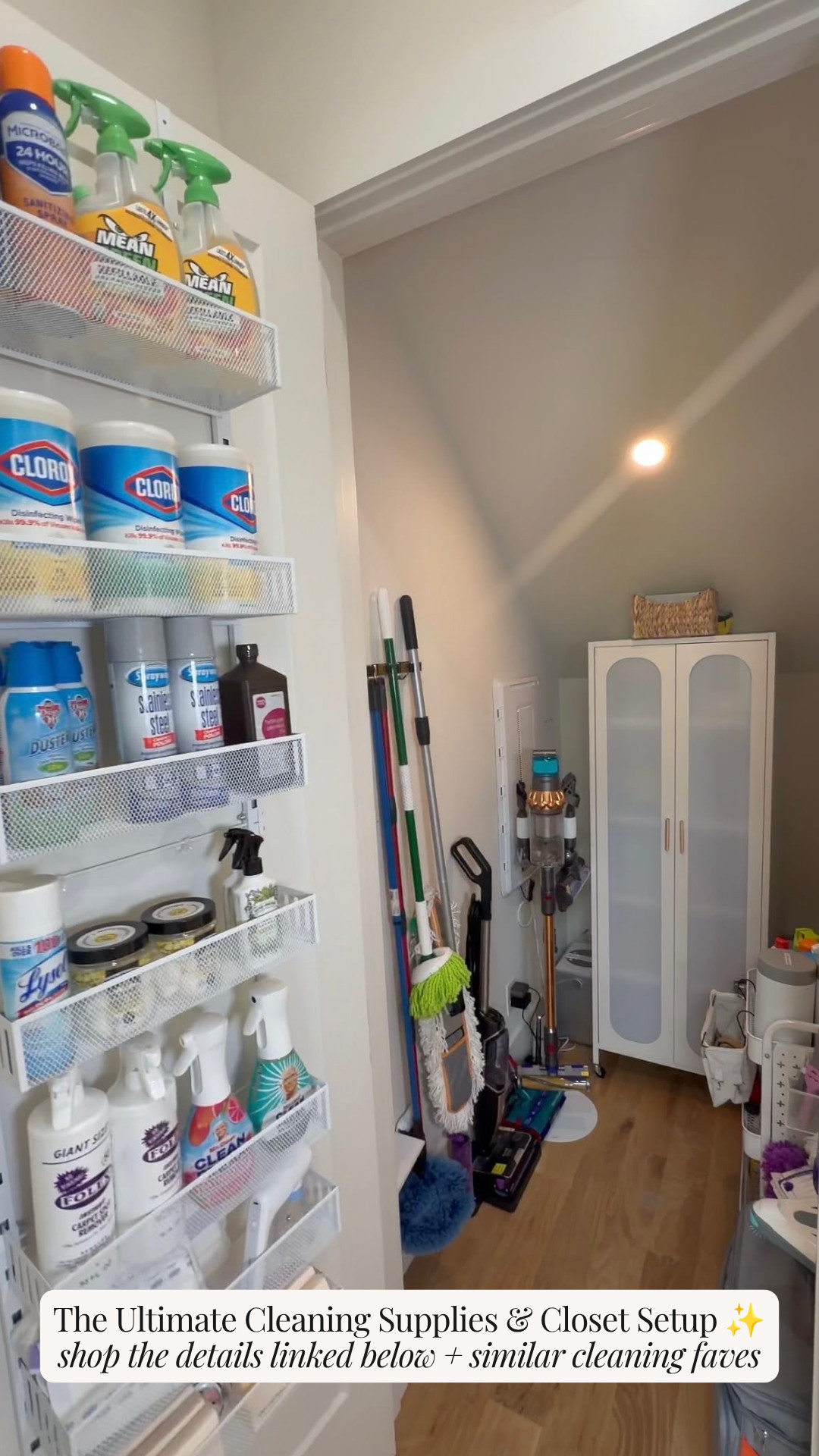 Keeping all your favorite cleaning supplies neatly organized makes resetting the home so much easier! ✨

This setup keeps everything accessible with over-the-door mesh shelving for sprays and wipes, wall clips for mops and brooms, a wall-mounted cordless vacuum, and a sleek arched storage cabinet.

Shop my cleaning closet organization setup and similar home favorites linked below! 🛒

Follow for more @OPERATION_NIKI on IG, TikTok, & Facebook

#CleaningCloset #HomeOrganization #ResetWithMe #OperationNiki #AmazonFinds #CleaningSupplies #OrganizedHome #HomeEssentials #ShoppingHaul 

 #LTKHome