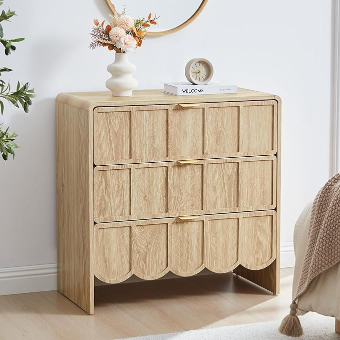 ORRD 3 Drawer Dresser for Bedroom, Modern Closet Chest of Drawers with Wave Fluted Drawer, Wood S... | Amazon (US)