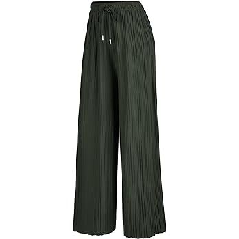 Lock and Love Womens Pleated Wide Leg Palazzo Maxi Pants with Drawstring or Elastic Band | Amazon (US)