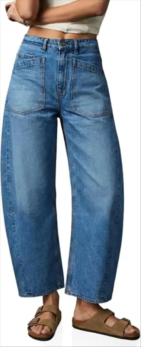 Cicy Bell Womens Baggy Barrel Jeans Cropped High Waisted Wide Leg Boyfriend Vintage Loose Denim P...