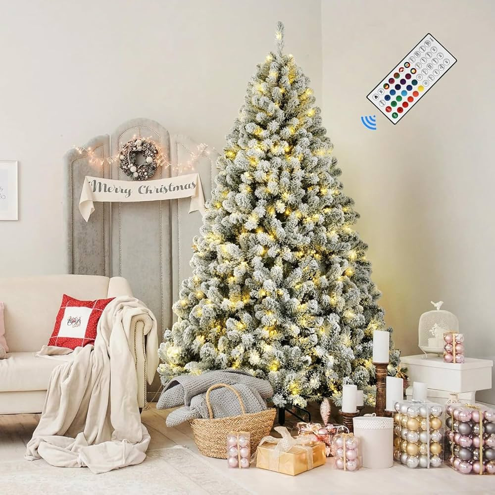 SHareconn 7.5ft Prelit Snow Flocked Spruce Artificial Christmas Tree with Remote (Upgraded), 470 ... | Amazon (US)