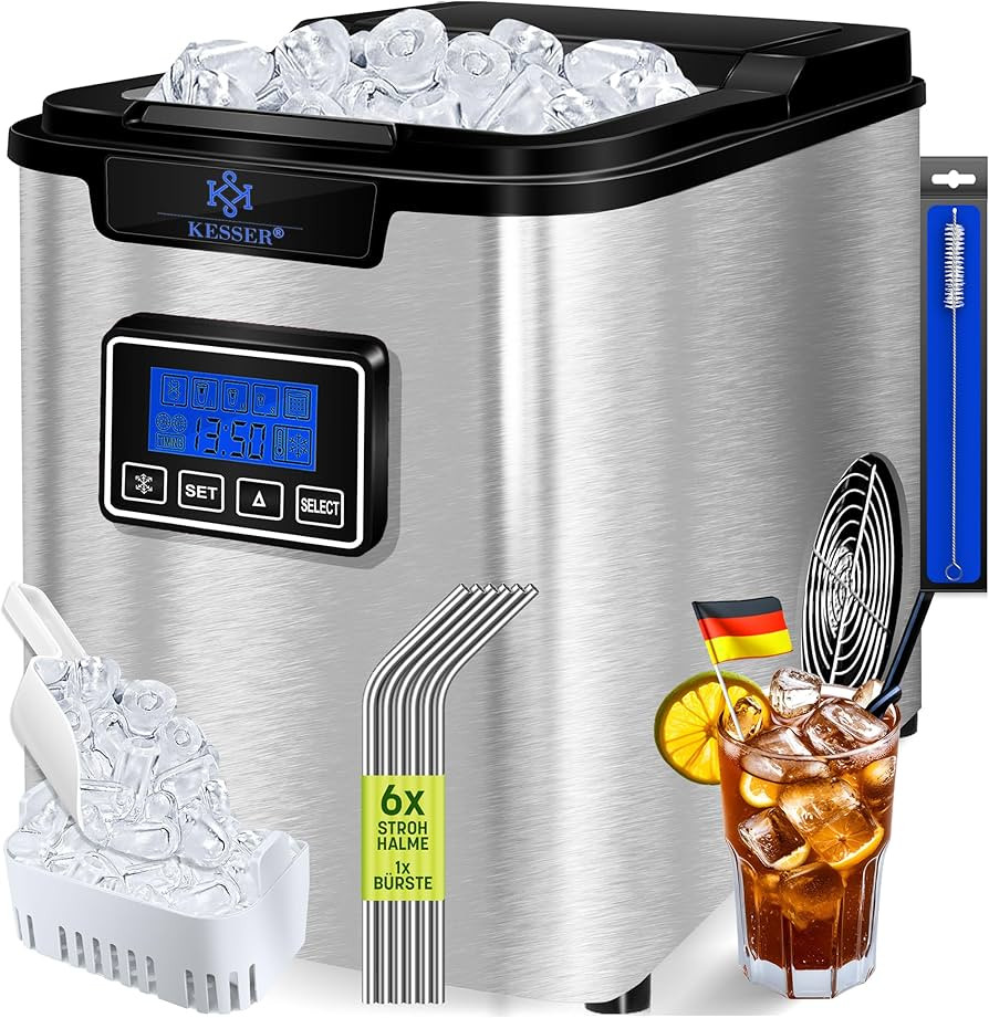 KESSER® Máquina de hacer hielo Cubitos de acero inoxidable 150W | Cubitera 12 kg 24 h | 3 tama... | Amazon (ES)