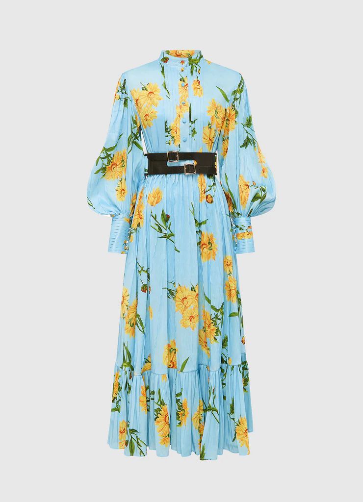 Marguerite Bleu Silk Linen Dress | LEO LIN