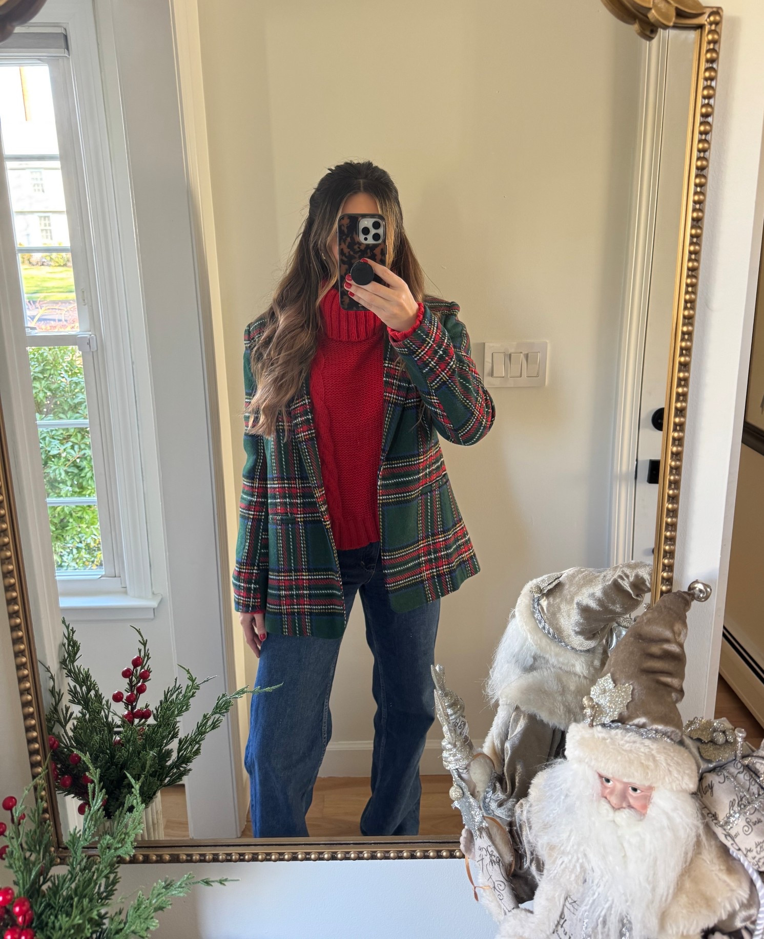 Casual Christmas outfit — red turtleneck sweater, plaid tartan blazer and denim jeans 

#LTKFindsUnder50 #LTKootd #LTKHoliday