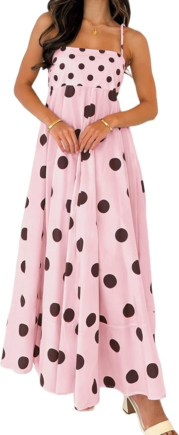Seyumixi Women Polka Dot Striped Maxi Dress Spaghetti Strap A Line Smocked Long Dress Flowy Flora... | Amazon (US)