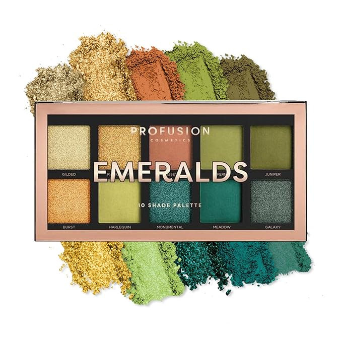 Profusion Cosmetics Emeralds 10 Shade Eyeshadow Palette – Pigmented & Blendable Green Tones, Ma... | Amazon (US)