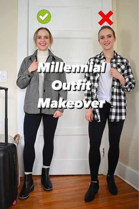 Millennial outfit makeover travel edition 
XS p leggings
XS p shirt jacket

#traveloutfit 

#LTKstyletip #LTKtravel