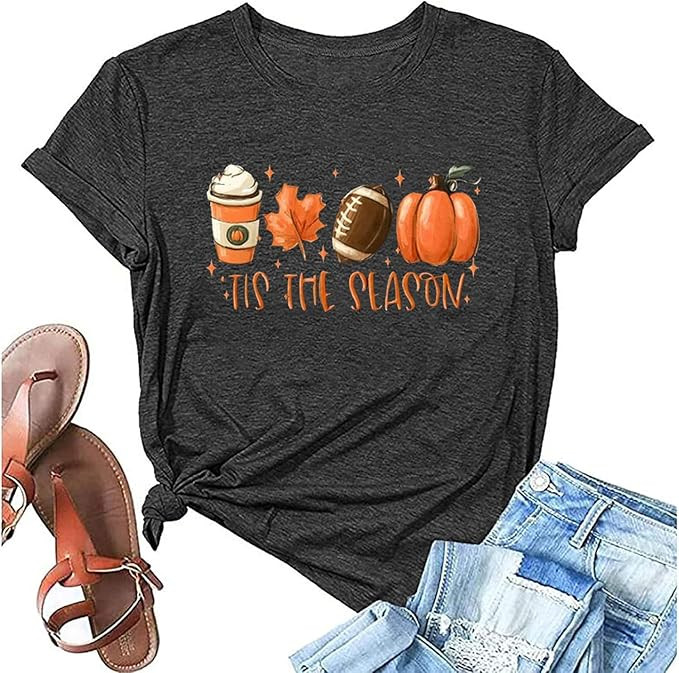 Halloween Pumpkin Shirt Women Plaid Leopard Graphic Tees Funny Cute Short Sleeve Fall Shirt Thank... | Amazon (US)