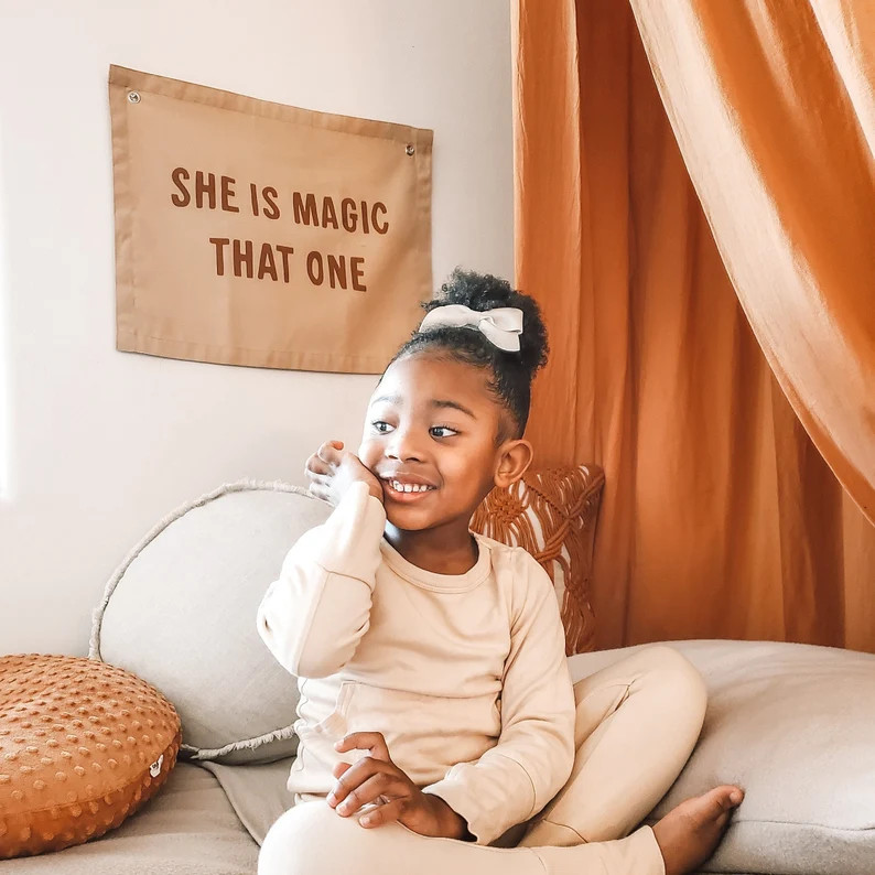 She Is Magic That One Banner Peach - Canvas Wall Flag | Wall Art for Nursery | Modern Kids Room D... | Etsy (US)