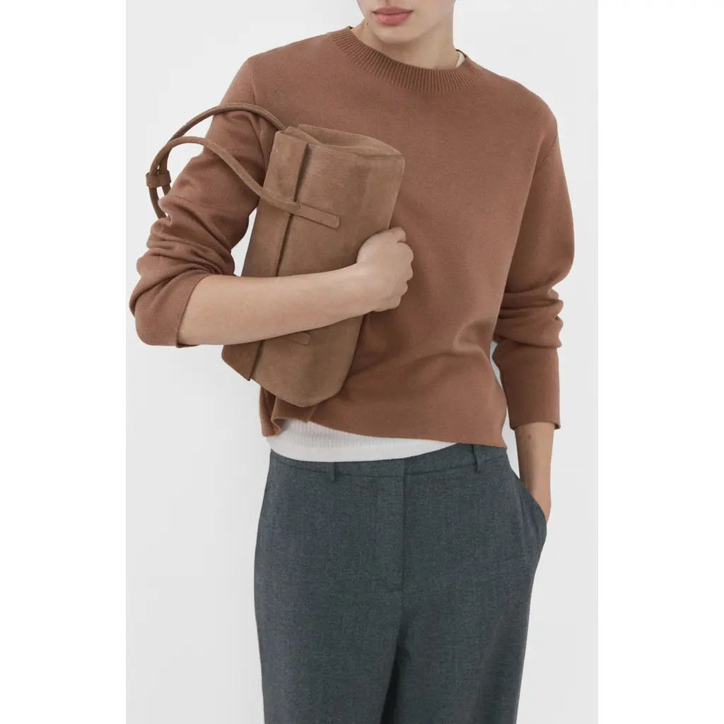 MANGO Fine Knit Crewneck Sweater in Medium Brown at Nordstrom, Size Large | Nordstrom