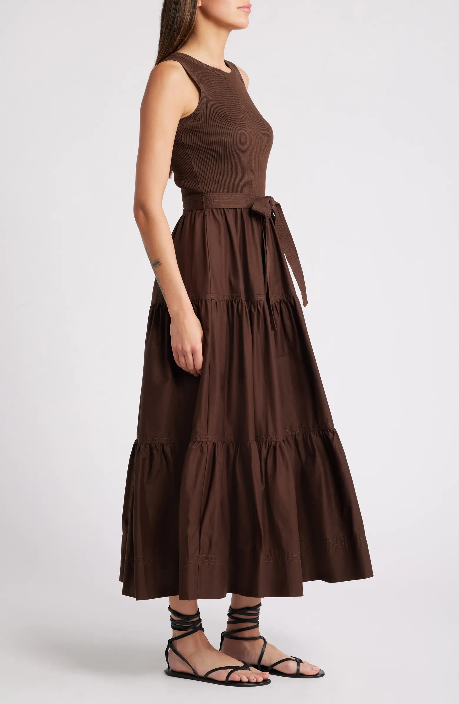 MOON RIVER Mixed Media Sleeveless Tiered Dress | Nordstrom | Nordstrom