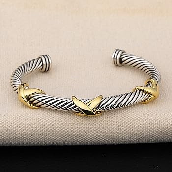 Mytys Cable Wire Cuff Bangles for Women,Mytys Retro Antique Gold Cable Bracelet Christmas Birthda... | Amazon (US)