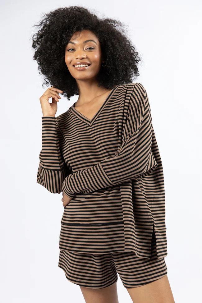 No Complaints Mocha and Black Striped Top FINAL SALE | Pink Lily