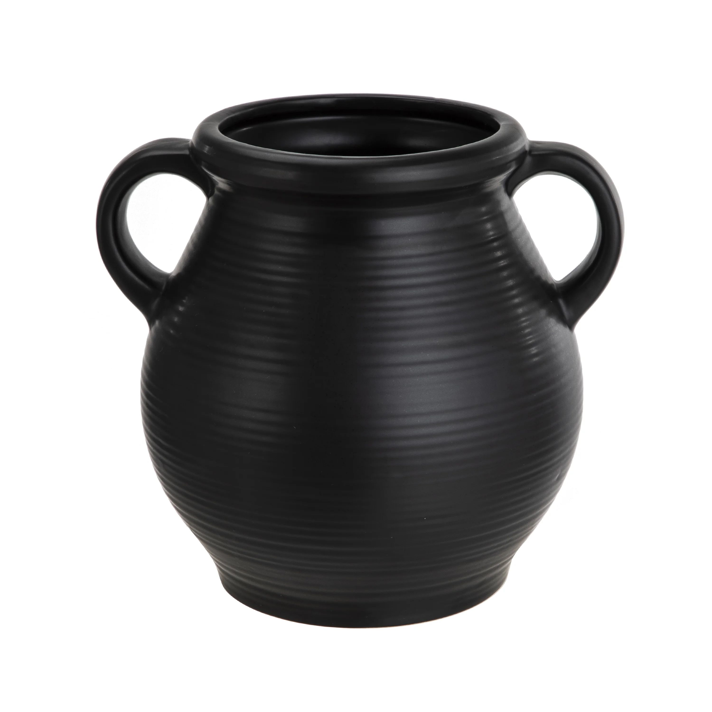 Mainstays Classic Black Ceramic Tabletop Vase with Ribbed Finish - Walmart.com | Walmart (US)