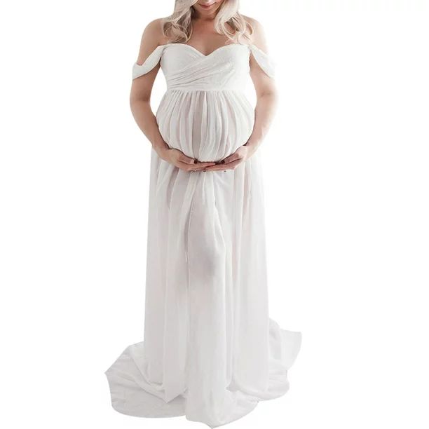 CSformom Maternity Off The Shoulder V Neck Open Split Gown Maxi Photography Dress - Walmart.com | Walmart (US)