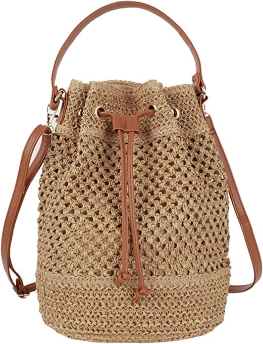Van Caro Handwoven Cotton Straw Shoulder Bag Crochet Tassel Beach Bohemian Purse for Women | Amazon (US)