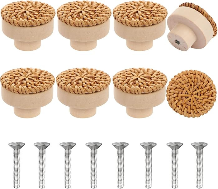 BENBO Rattan Dresser Knobs, 8 Sets Round Wooden Drawer Knobs Handmade Wicker Woven Decorative Pul... | Amazon (US)