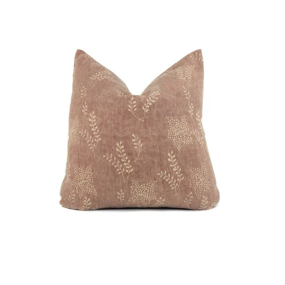 Floral Pillow Cover Dusty Rose Linen Cotton Blend Vintage Rustic Spring Botanical Cushion Couch S... | Etsy (US)