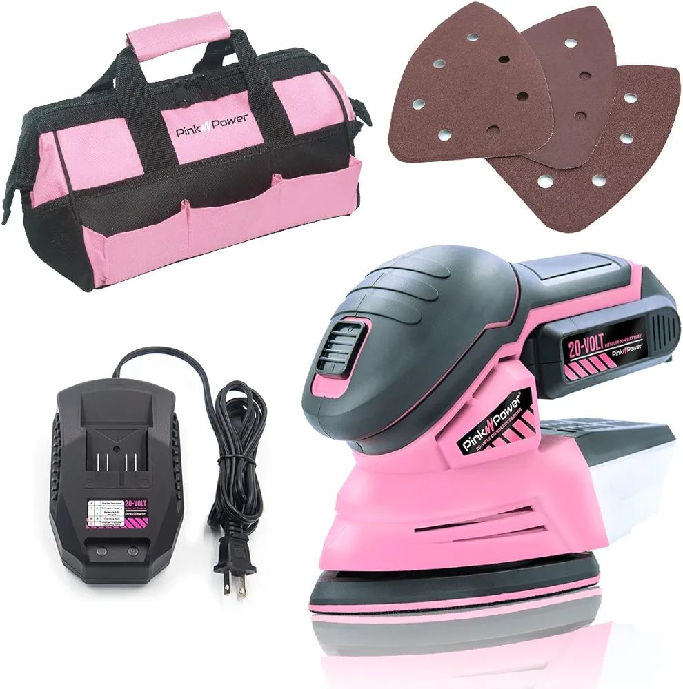 Pink Power Detail Sander for Woodworking 20V Cordless Electric Hand Sander for Wood Furniture - M... | Amazon (US)