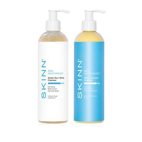 Skinn® Cosmetics Non-Negotiables Supersize AM + PM Cleansing Set | HSN