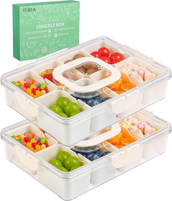 2Pack Snackle Box Containers Dishwasher Safe Divided Serving Tray with Lid | Amazon (US)