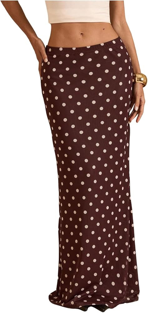 WDIRARA Women's Polka Dots Maxi Skirt Vintage Elastic Waist Fishtail Long Skirt | Amazon (US)
