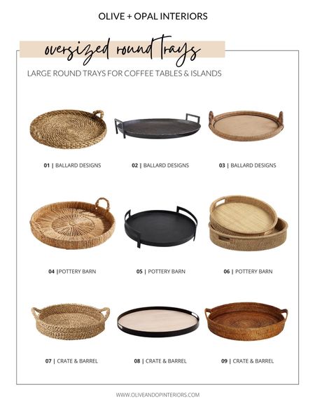 Here’s a roundup of some of our favorite oversized round trays for styling!
.
.
.
Ballard Designs
Pottery Barn
Crate & Barrel
Woven Tray
Seagrass
Black Metal
Round Tray
Coffee Table Styling 
Ottoman Styling 
Island Styling 
Under $100

#LTKhome #LTKstyletip #LTKunder100