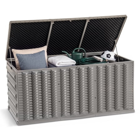 130 Gallon Resin Deck Box, Outdoor Lockable Storage Container for Patio Cushions, Garden Tools, Pool Supplies, Toys, Water Resistant and UV Resistant, Reinforced Rib Design, Gray | Walmart (US)
