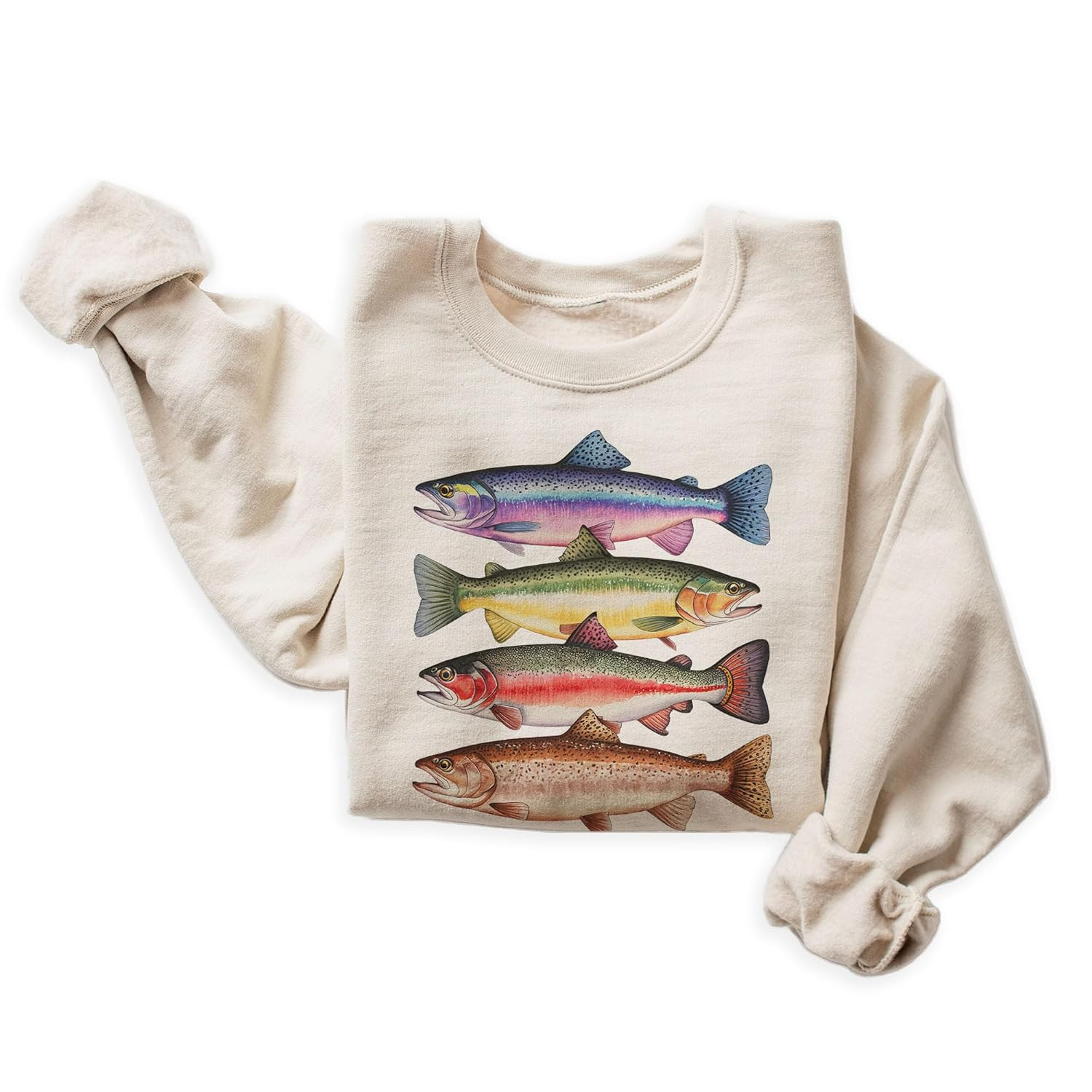 Abstract Colorful Trout In A Row Sweater - Vintage River Fish Trout Species Outfit - Fly Fishing ... | Amazon (US)