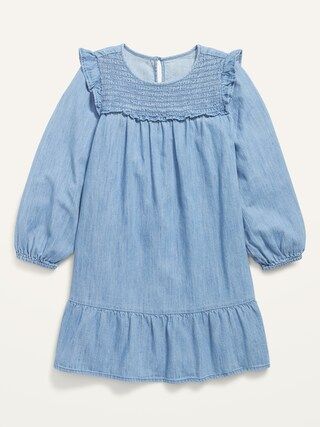 Long-Sleeve Ruffle Chambray Swing Dress for Girls | Old Navy (US)